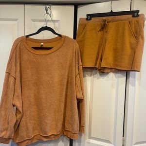 Free People Kelly Lounge Set Fleece Lined Cognac